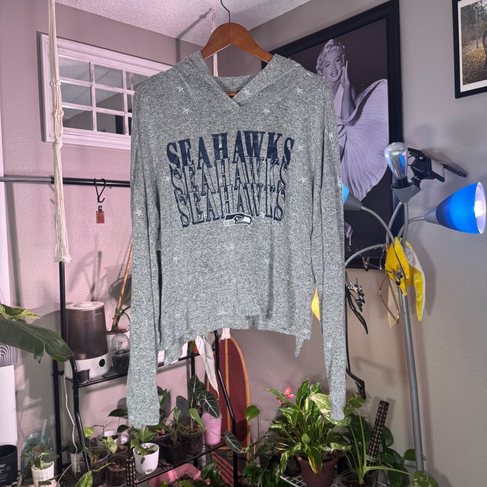 NFL Team Apparel Seahawks Hoodie Womens XL Gray Excellent Star Print Pajama Top